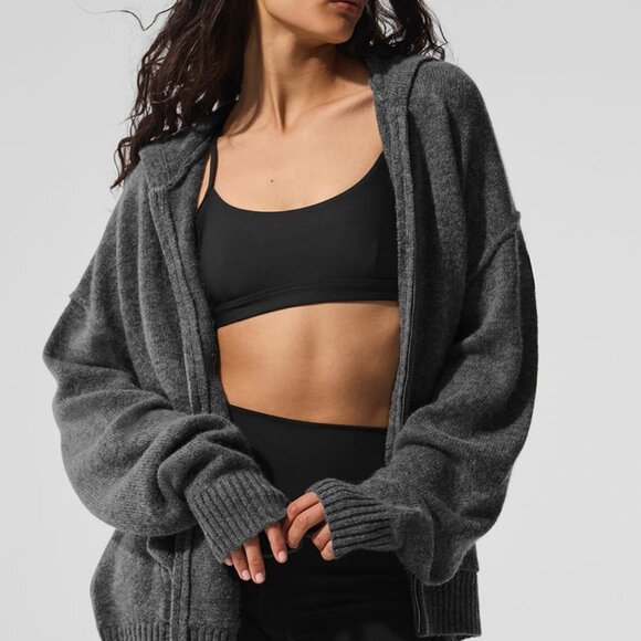 Alo Yoga New Class Cashmere Full Zip Hoodie Platinum Grey - Picture 1 of 5